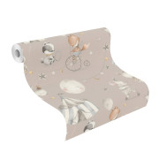 Papier peint intissé Animaux du Cirque gris - Kids World II - Rasch - 301939