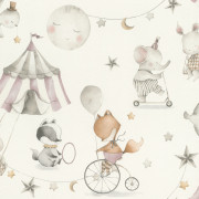 Papier peint intissé Animaux du Cirque rose - Kids World II - Rasch - 301922