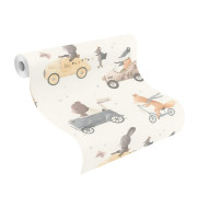 Papier peint intissé Voiture Vintage beige - Kids World II - Rasch - 301878