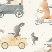 Papier peint intissé Voiture Vintage beige - Kids World II - Rasch - 301878