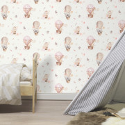 Papier peint intissé Montgolfière rose - Kids World II - Rasch - 300529