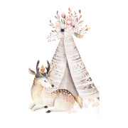 Panoramique intissé Cerf Tipi rose - 159X280cm - Kids World II - Rasch - 367904