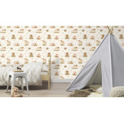 Papier peint intissé Animaux Forêt beige - Kids World II - Rasch - 321104