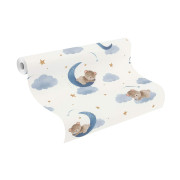 Papier peint intissé Ourson Lune bleu - Kids World II - Rasch - 321005