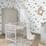 Papier peint intissé Ourson Lune bleu - Kids World II - Rasch - 321005