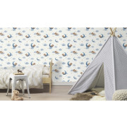 Papier peint intissé Ourson Lune bleu - Kids World II - Rasch - 321005