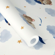Papier peint intissé Ourson Lune bleu - Kids World II - Rasch - 321005