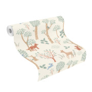 Papier peint intissé Animaux Forêt crème - Kids World II - Rasch - 302813