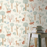 Papier peint intissé Animaux Forêt crème - Kids World II - Rasch - 302813