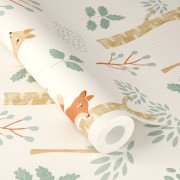 Papier peint intissé Animaux Forêt crème - Kids World II - Rasch - 302813
