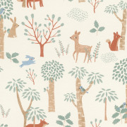 Papier peint intissé Animaux Forêt crème - Kids World II - Rasch - 302813
