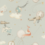 Papier peint intissé Dreaming Fox gris - Kids World II - Rasch - 302226