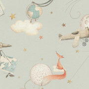 Papier peint intissé Dreaming Fox gris - Kids World II - Rasch - 302226