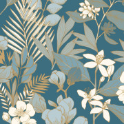 Papier peint intissé Lovely Field Teal blue doré - Blue Shades - Caselio - BLS102656162