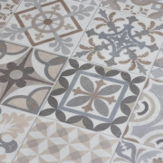 Sol PVC - Carcassonne 529M - Carreaux de ciment beige et gris - Optima Phonitec - Beauflor - rouleau 4M