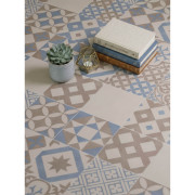 Sol PVC - AMADORA 171M carreaux de ciment bleu et beige - Suprême Ultra - BEAUFLOR - rouleau 2M