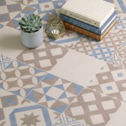 Sol PVC - AMADORA 171M carreaux de ciment bleu et beige - Suprême Ultra - BEAUFLOR - rouleau 2M