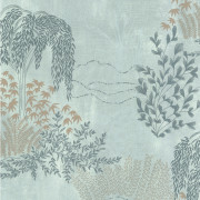 Papier peint vinyle sur intissé Jardin japonais bleu grisé et argent - Cuisines & Bains- Lutèce - 51231711