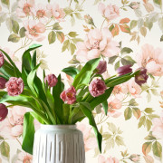 Papier peint intissé Sous les rosiers rose blush - Le Beau Jardin - Casadeco - BJAR202534242