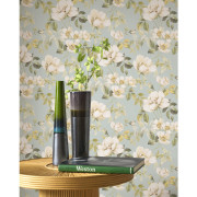 Papier peint intissé Sous les rosiers bleu doux - Le Beau Jardin - Casadeco - BJAR2020536101