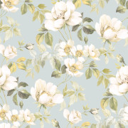 Papier peint intissé Sous les rosiers bleu doux - Le Beau Jardin - Casadeco - BJAR2020536101