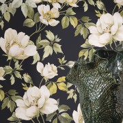 Papier peint intissé Sous les rosiers noir fusain - Le Beau Jardin - Casadeco - BJAR2020539909