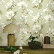 Papier peint intissé Brume de magnolia vert amande - Le Beau Jardin - Casadeco - BJAR202547202