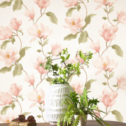 Papier peint intissé Brume de magnolia rose blush - Le Beau Jardin - Casadeco - BJAR2025494101
