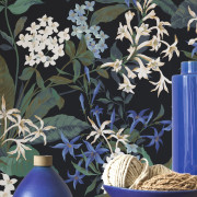 Papier peint intissé Songe de Jasmin bleu encre - Le Beau Jardin - Casadeco - BJAR202566789
