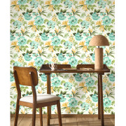 Papier peint intissé Bouquet d'été émeraude - Le Beau Jardin - Casadeco - BJAR202576706