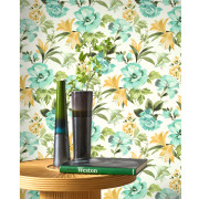 Papier peint intissé Bouquet d'été émeraude - Le Beau Jardin - Casadeco - BJAR202576706