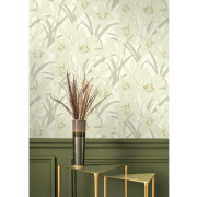 Papier peint intissé Clair de Lys vert amande - Le Beau Jardin - Casadeco - BJAR202587015