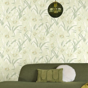 Papier peint intissé Clair de Lys vert amande - Le Beau Jardin - Casadeco - BJAR202587015