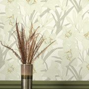 Papier peint intissé Clair de Lys vert amande - Le Beau Jardin - Casadeco - BJAR202587015