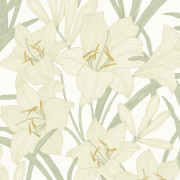 Papier peint intissé Clair de Lys vert amande - Le Beau Jardin - Casadeco - BJAR202587015
