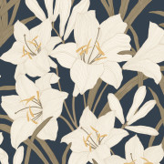Papier peint intissé Clair de Lys bleu encre - Le Beau Jardin - Casadeco - BJAR202587986