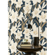 Papier peint intissé Clair de Lys bleu encre - Le Beau Jardin - Casadeco - BJAR202587986