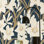 Papier peint intissé Clair de Lys bleu encre - Le Beau Jardin - Casadeco - BJAR202587986