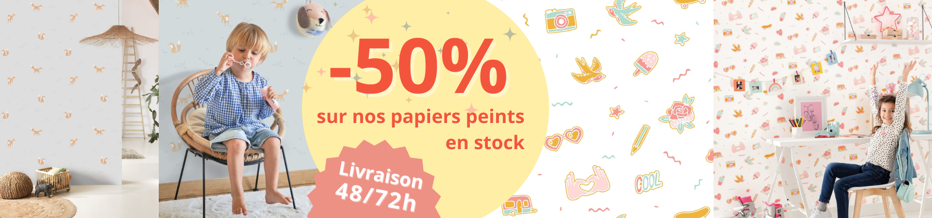 -50% sur nos papiers peints en stock